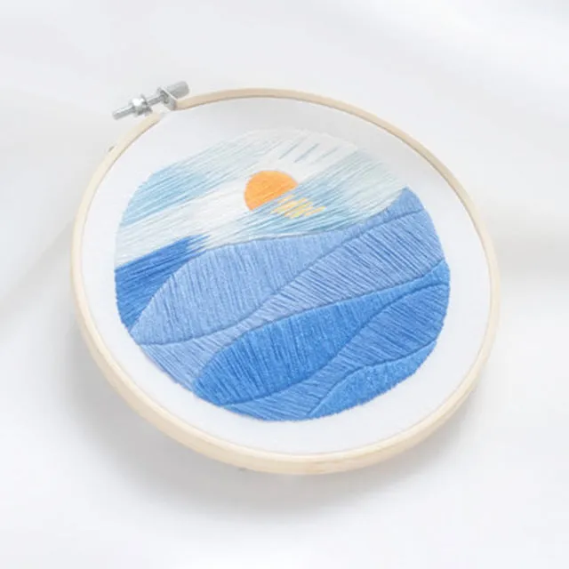 DIY Embroidery Bamboo Hoop Decor - Coastline  Lighthouse Sunrise