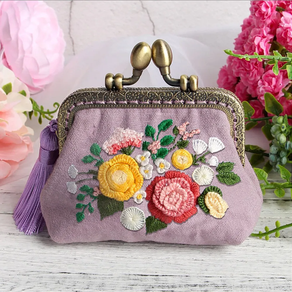 DIY Kit Embroidery Flower Purse Wallet