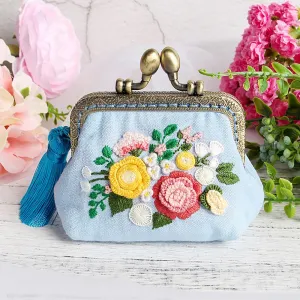 DIY Kit Embroidery Flower Purse Wallet