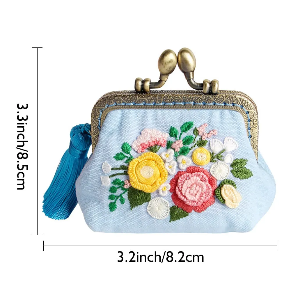 DIY Kit Embroidery Flower Purse Wallet