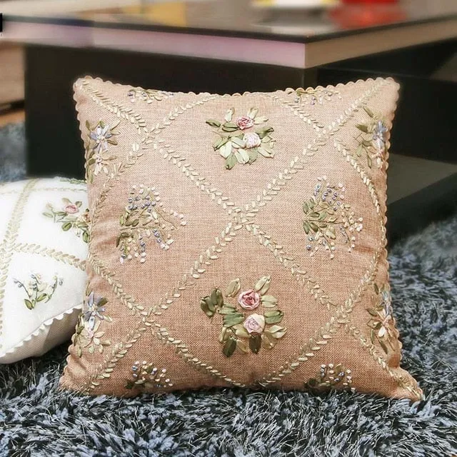 DIY Kit Embroidery Flower Ribbon pillow cover