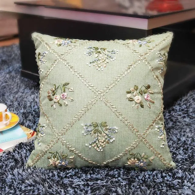 DIY Kit Embroidery Flower Ribbon pillow cover