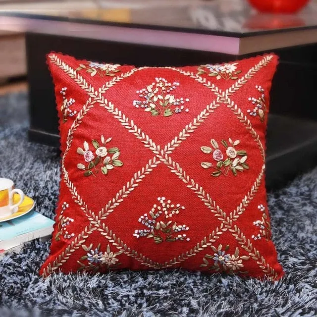 DIY Kit Embroidery Flower Ribbon pillow cover