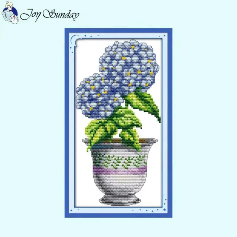 DIY Potted Plants Cross Stitch Kit - Floral Patterns Stamped Canvas for Handmade Embroidery