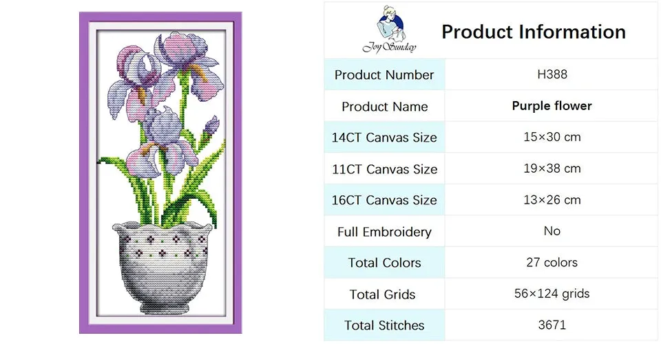 DIY Potted Plants Cross Stitch Kit - Floral Patterns Stamped Canvas for Handmade Embroidery