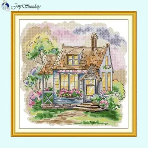Dream Home Joy Sunday Scenic Pattern Cross Stitch Kit - Stamped Canvas for Handmade Embroidery