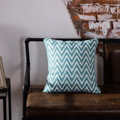Embroidered Blue Geometric Pillow Cushion Cover - 45x45cm - 10 Designs