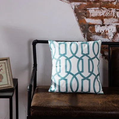 Embroidered Blue Geometric Pillow Cushion Cover - 45x45cm - 10 Designs