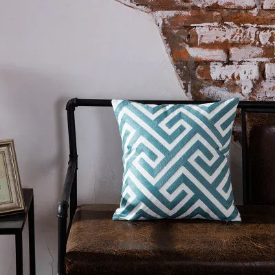Embroidered Blue Geometric Pillow Cushion Cover - 45x45cm - 10 Designs