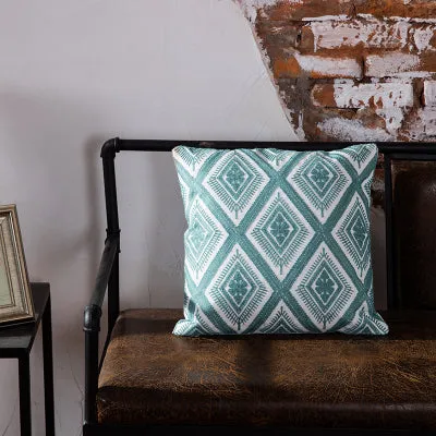 Embroidered Blue Geometric Pillow Cushion Cover - 45x45cm - 10 Designs