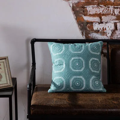 Embroidered Blue Geometric Pillow Cushion Cover - 45x45cm - 10 Designs