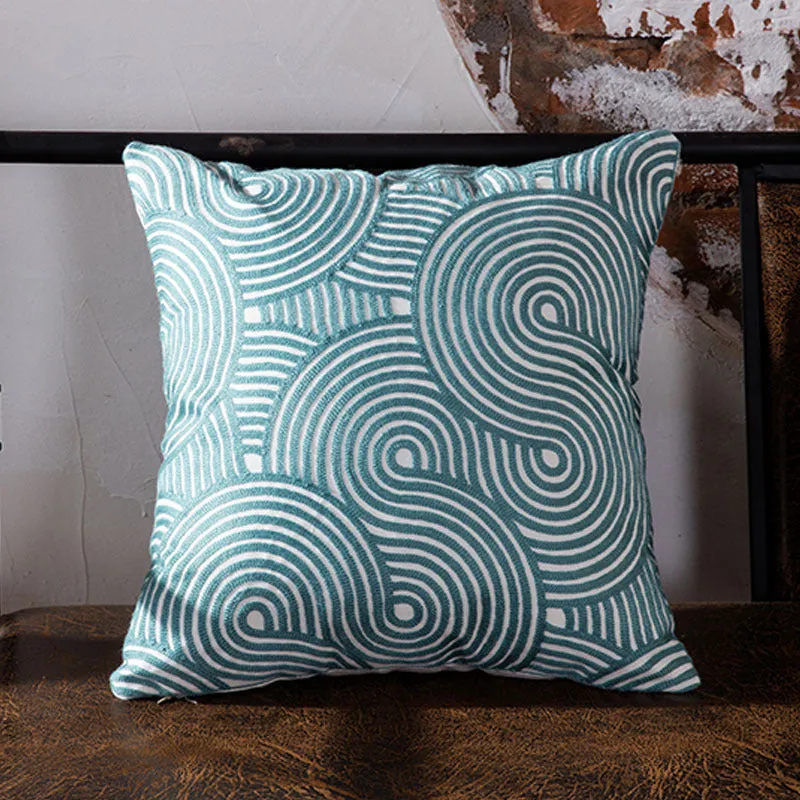 Embroidered Blue Geometric Pillow Cushion Cover - 45x45cm - 10 Designs