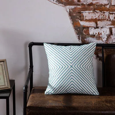 Embroidered Blue Geometric Pillow Cushion Cover - 45x45cm - 10 Designs