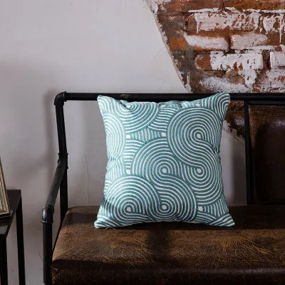 Embroidered Blue Geometric Pillow Cushion Cover - 45x45cm - 10 Designs