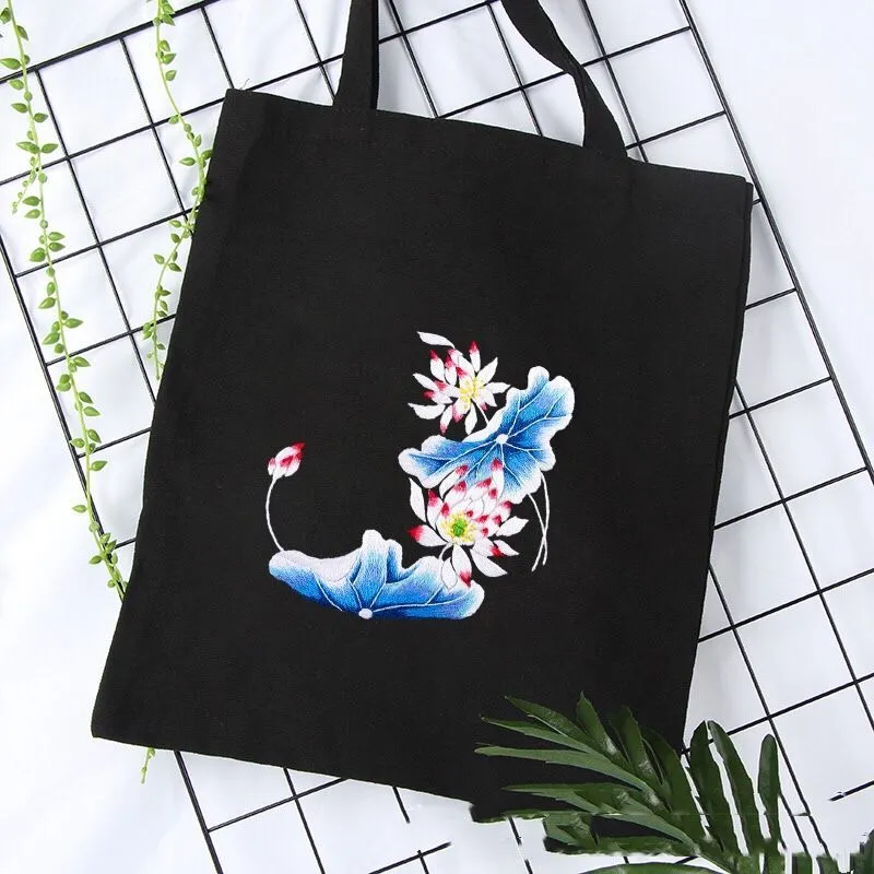 Embroidery Canvas Bag Kit DIY Adult Handmade Beginner Material Bag Lotus Lotus Pond