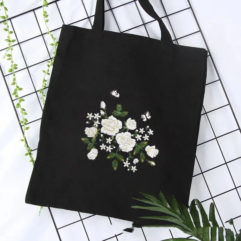 Embroidery Canvas Bag Kit DIY Adult Handmade Beginner Material Bag White Rose