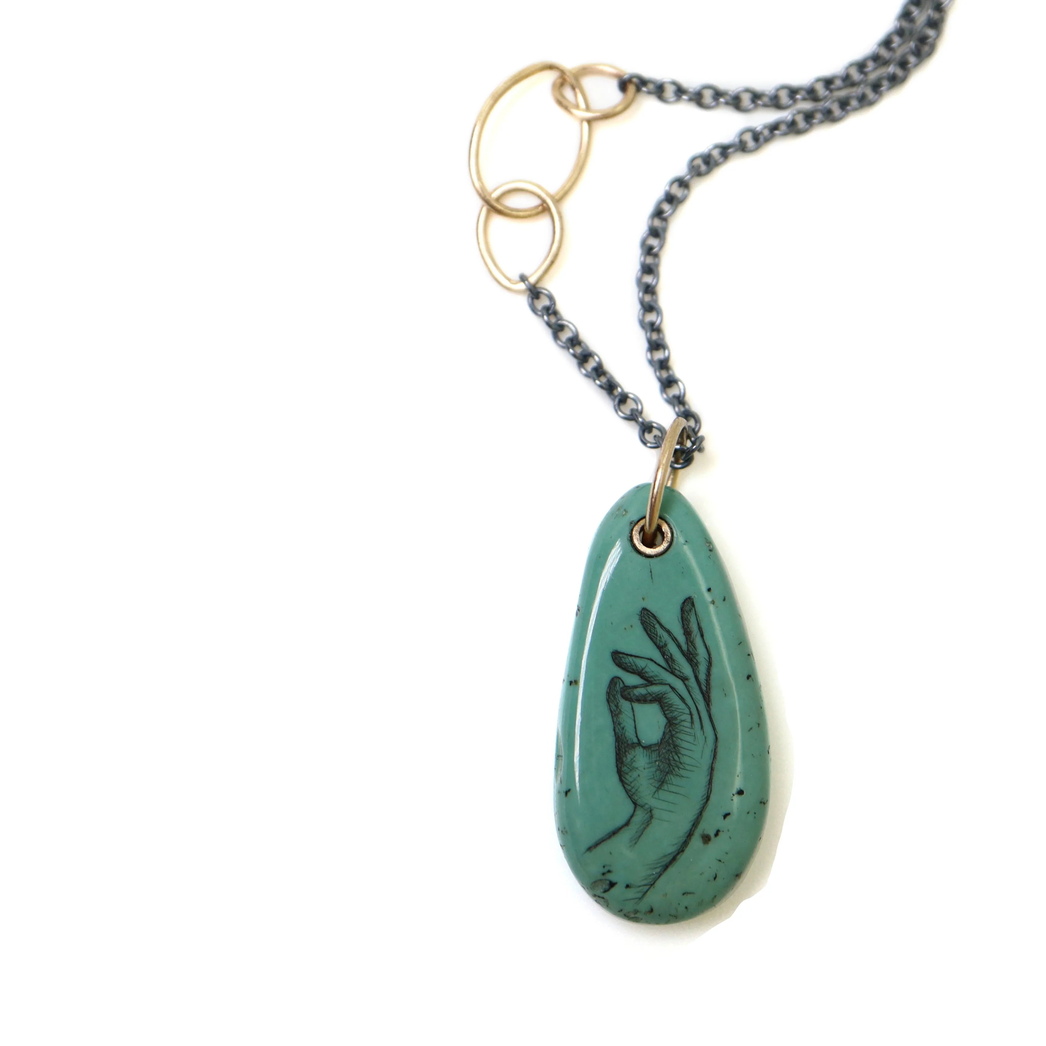 Ephemera's Touch Kingman Turquoise Scrimshaw Necklace