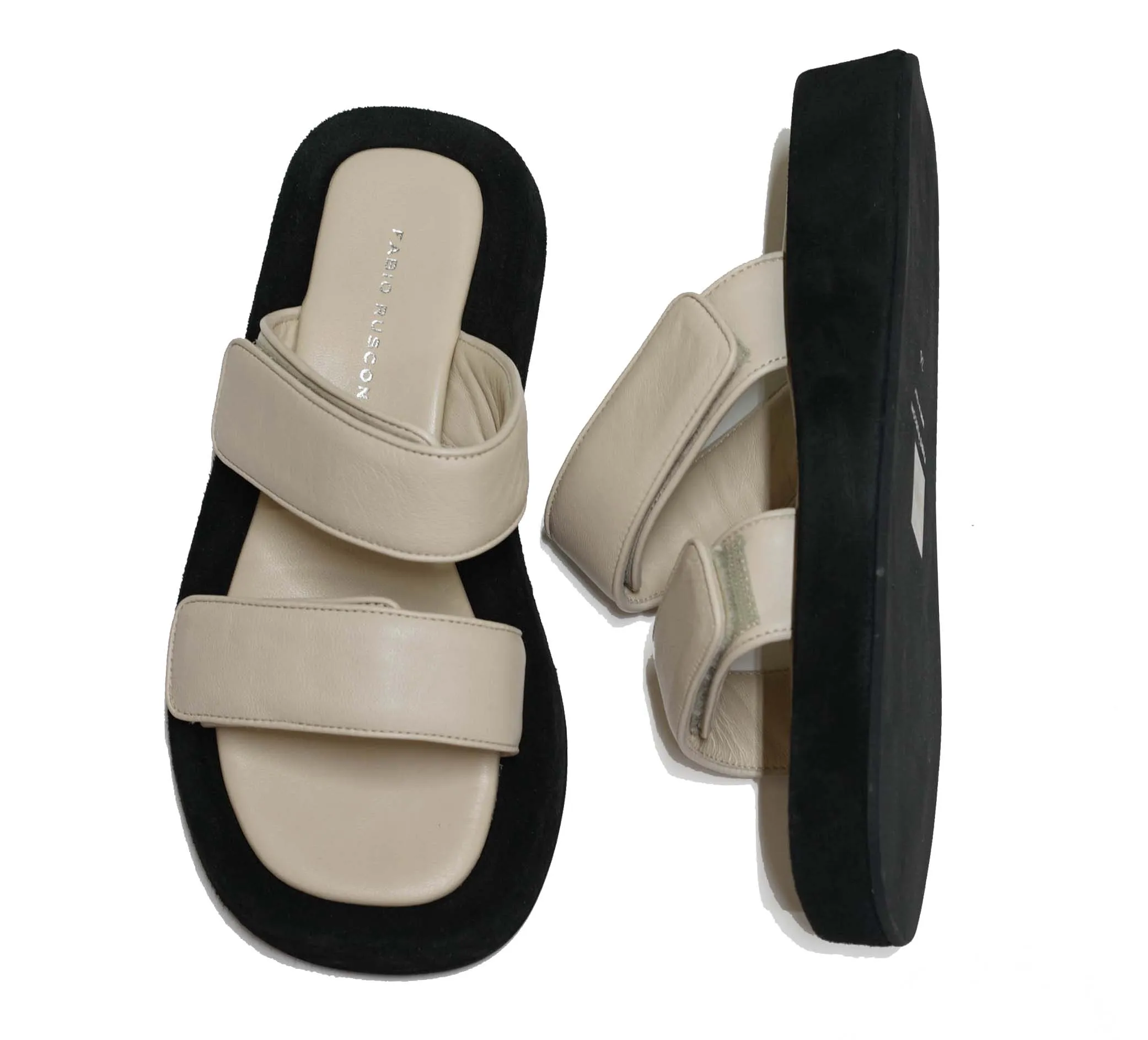 Fabio Rusconi Women’s Cream Leather & Suede Velcro Flats Mila