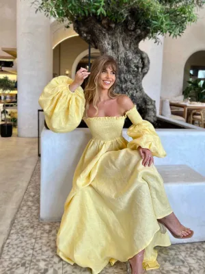 Faye LINEN Maxi Dress - yellow