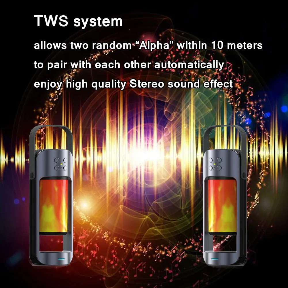 Flame Lights TF Card Deep Bass Bluetooth Loudspeaker U Disk HIFI 3D Stereo Multifunction Aux Support Night Lamp Wireless Charger Bluetooth Speaker  As shown
