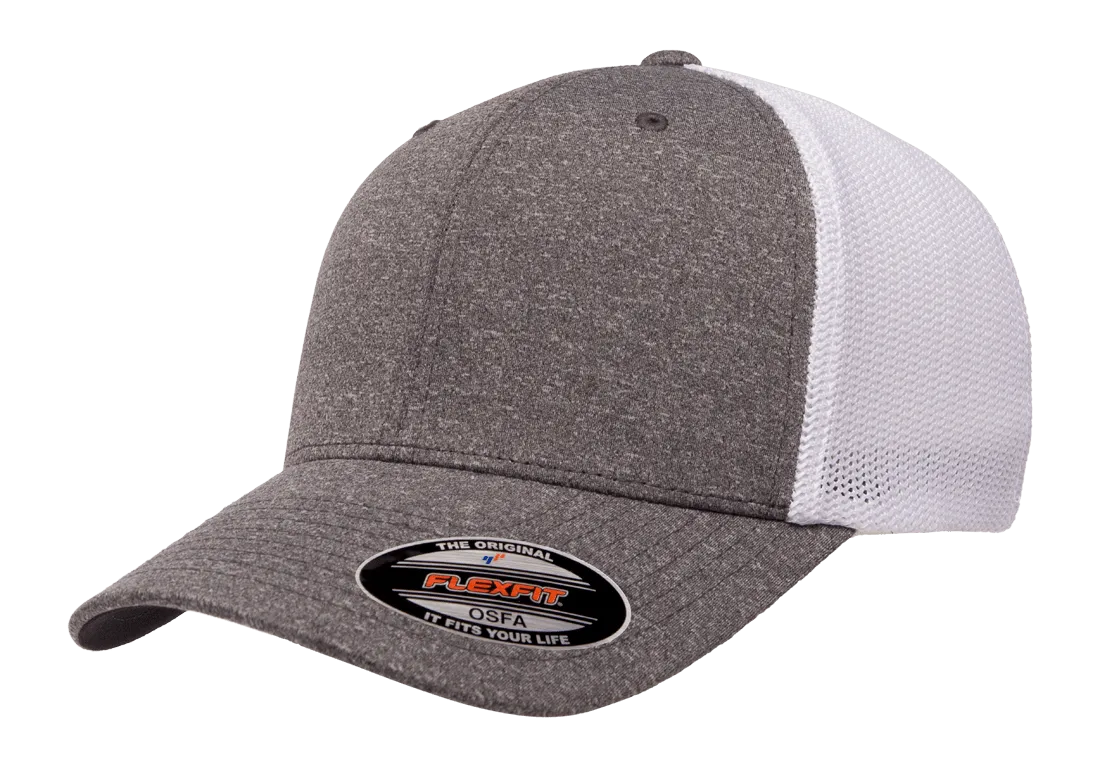 FLEXFIT® Melange Trucker Cap Dark Heather/White
