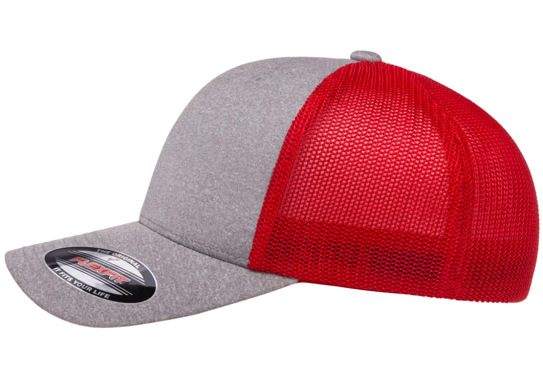 FLEXFIT® Melange Trucker Cap Heather/Red
