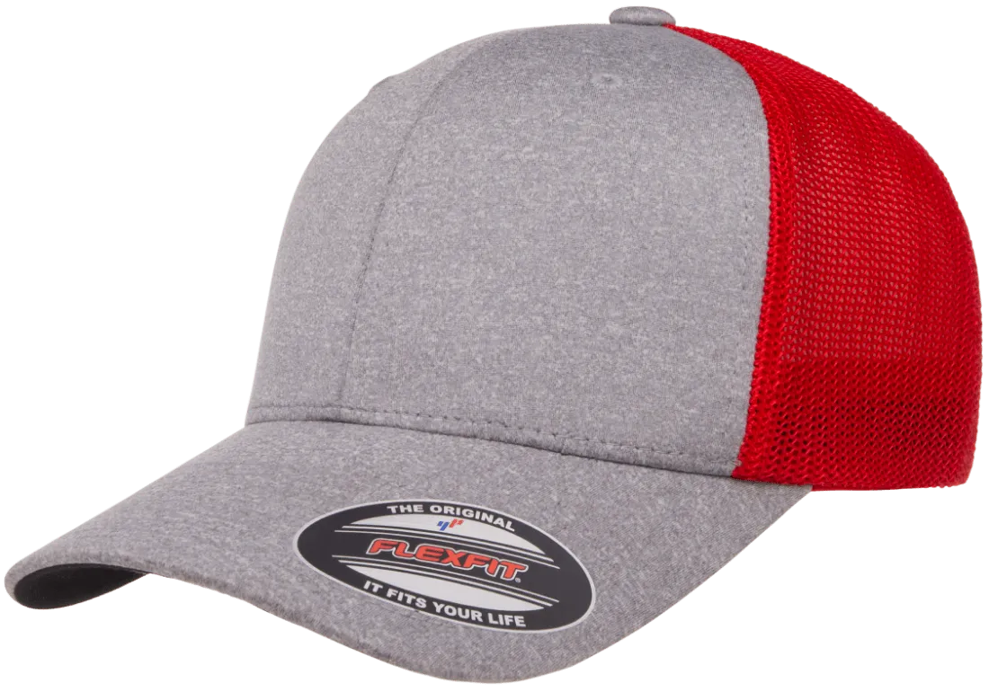FLEXFIT® Melange Trucker Cap Heather/Red