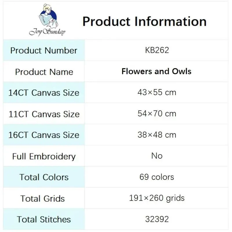 Flowers and Owls DIY Cartoon Cross Stitch Embroidery Kits