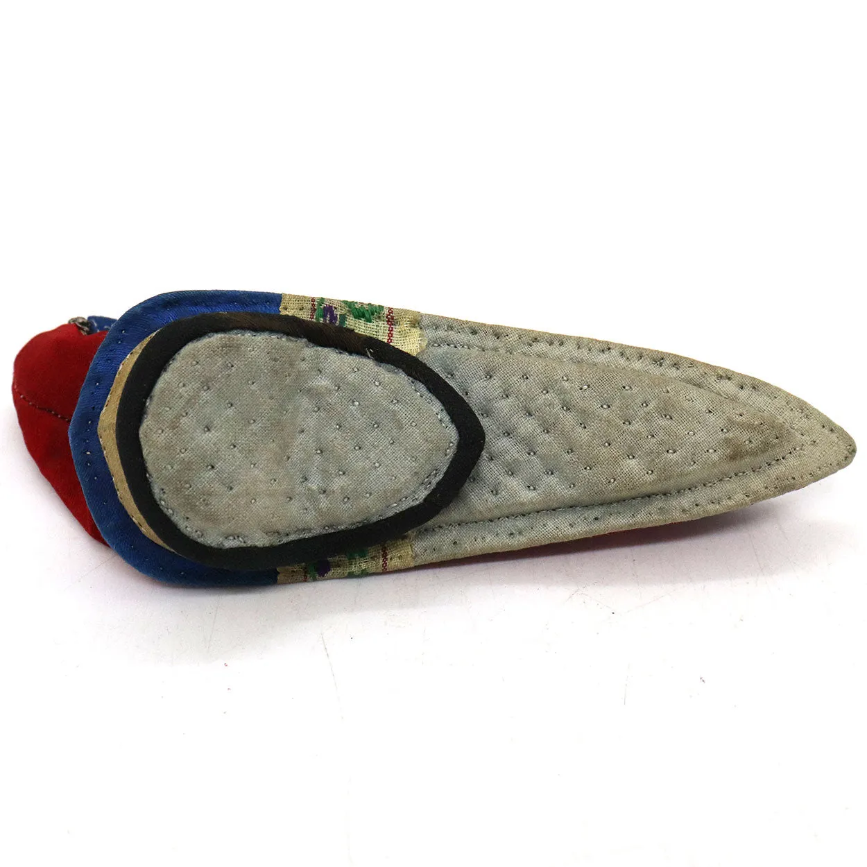 Four Chinese Embroidered Silk Fabric Bound Foot Lotus Shoes and Slipper
