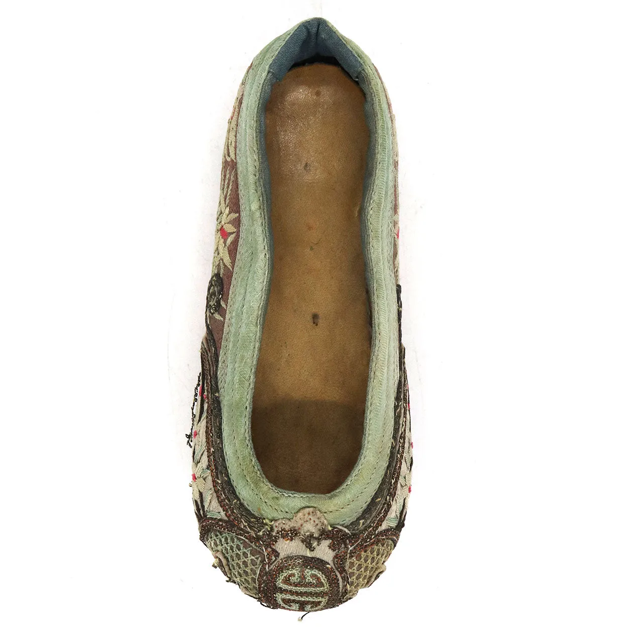 Four Chinese Embroidered Silk Fabric Bound Foot Lotus Shoes and Slipper
