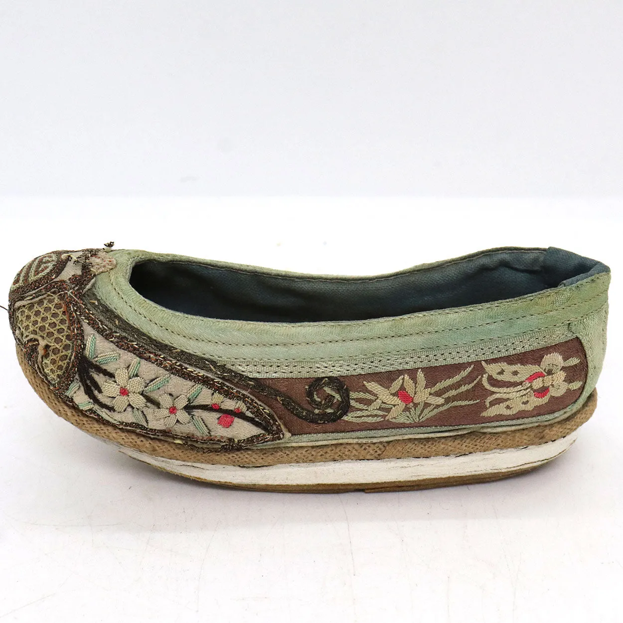Four Chinese Embroidered Silk Fabric Bound Foot Lotus Shoes and Slipper