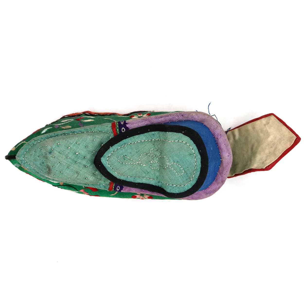 Four Chinese Embroidered Silk Fabric Bound Foot Lotus Shoes and Slipper