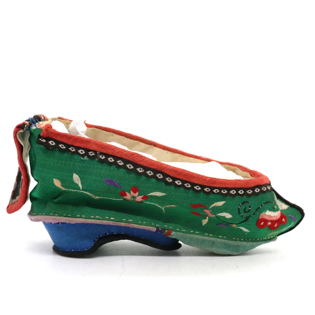 Four Chinese Embroidered Silk Fabric Bound Foot Lotus Shoes and Slipper