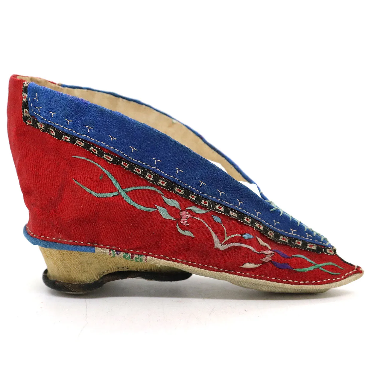 Four Chinese Embroidered Silk Fabric Bound Foot Lotus Shoes and Slipper