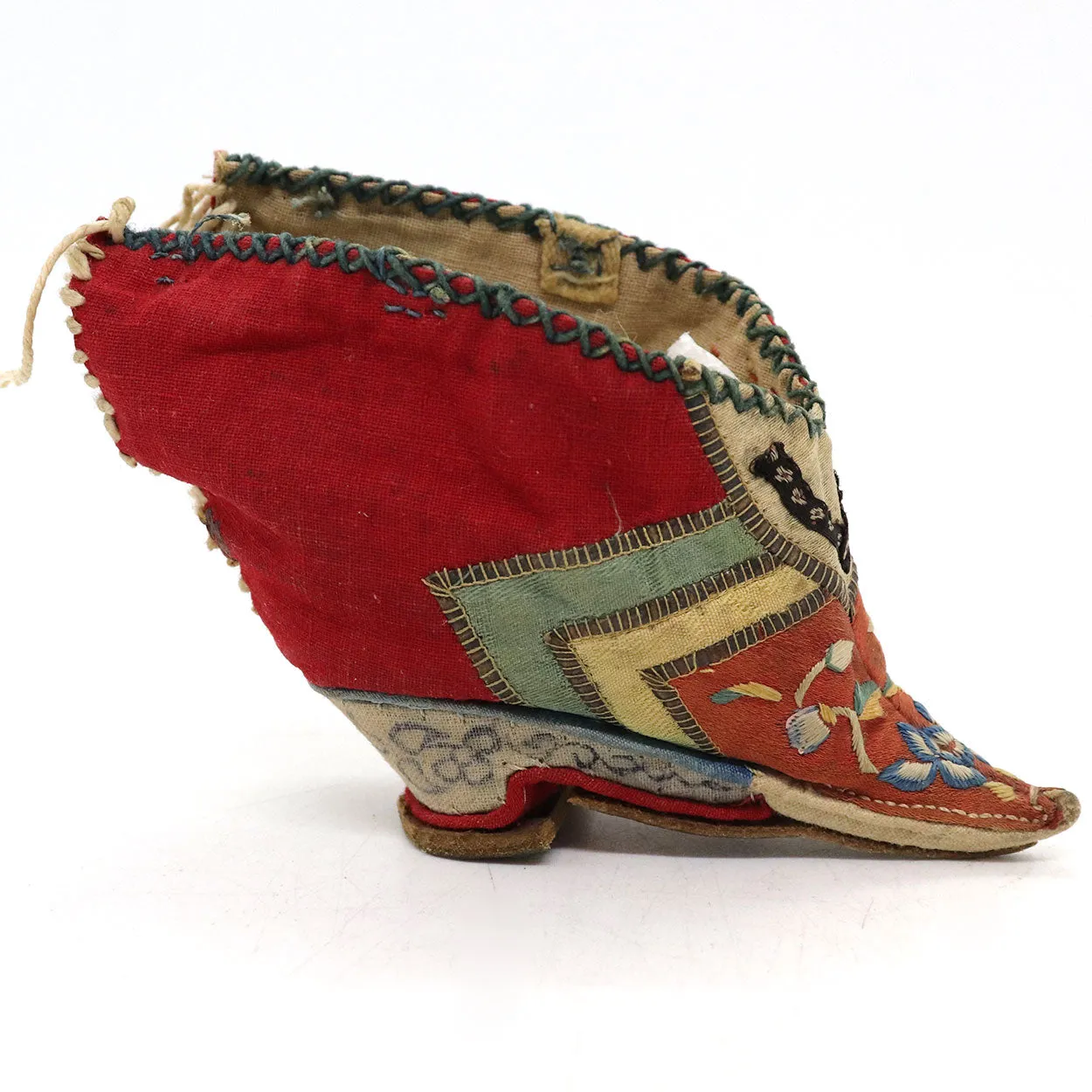 Four Chinese Embroidered Silk Fabric Bound Foot Lotus Shoes and Slipper