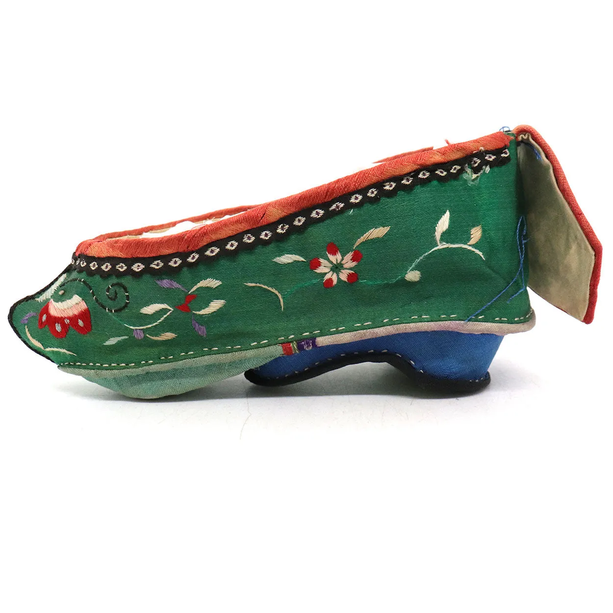 Four Chinese Embroidered Silk Fabric Bound Foot Lotus Shoes and Slipper