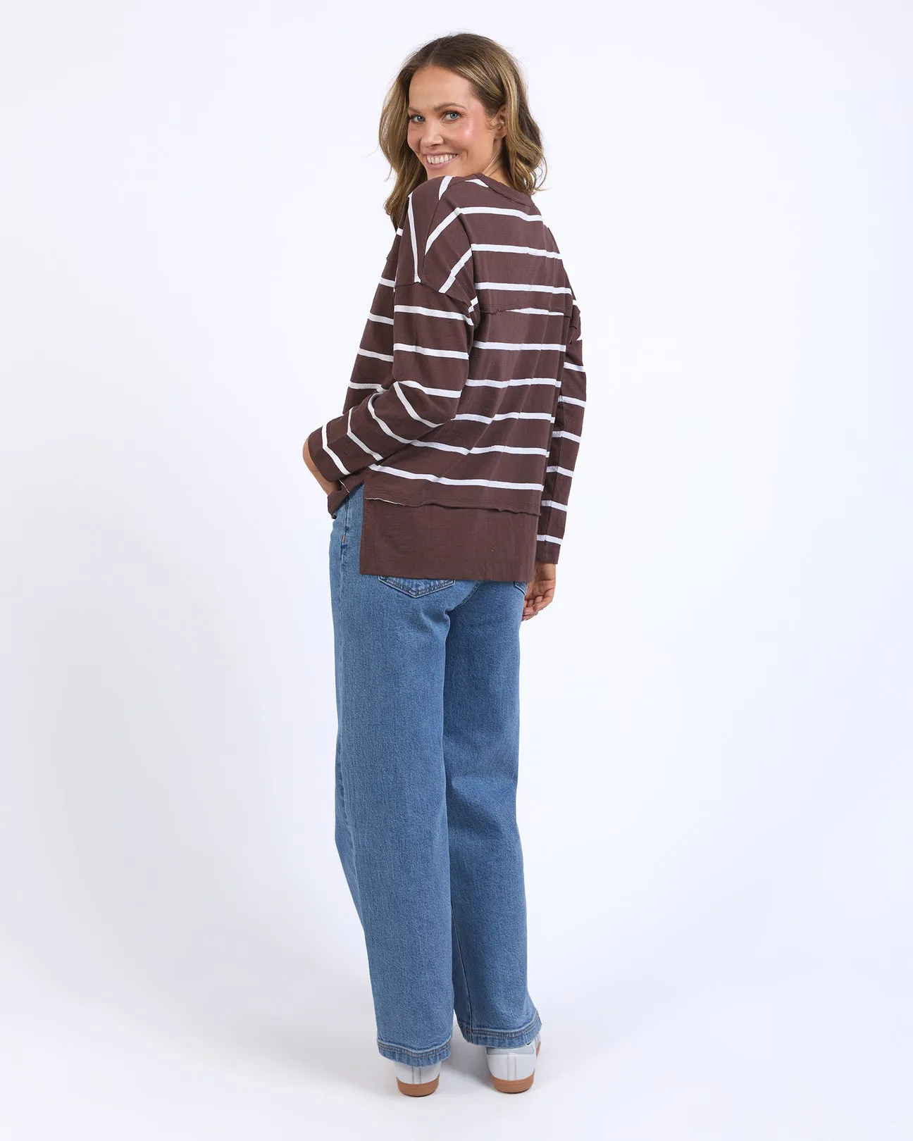Foxwood Jayne Stripe Throw On Top - Chocolate/White Stripe