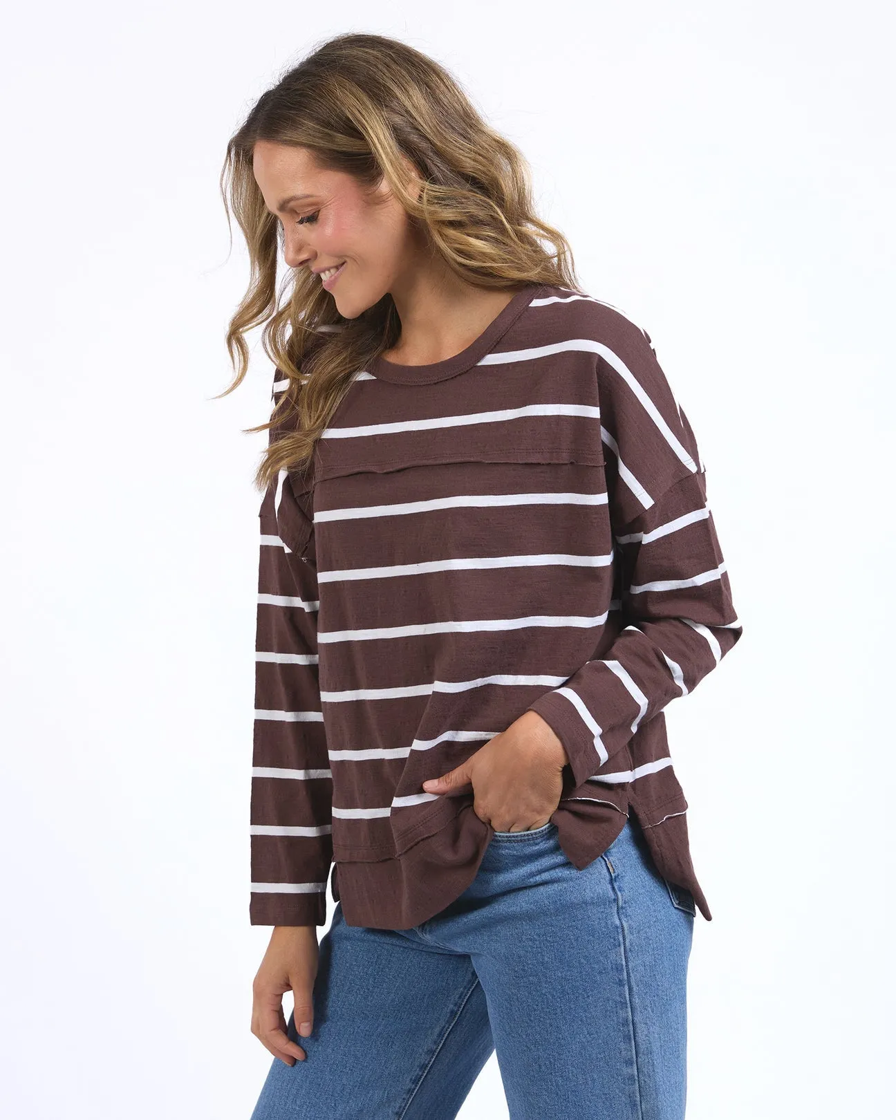 Foxwood Jayne Stripe Throw On Top - Chocolate/White Stripe