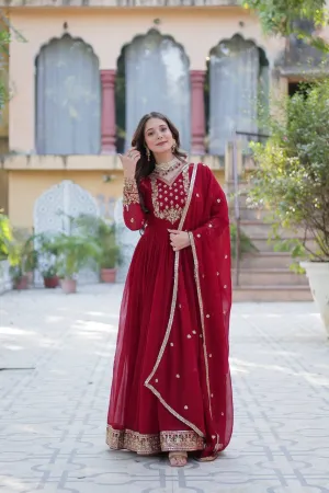 FRILLFIT Eleanor Charming Faux Georgette Embroidered Sequined Gown With Dupatta