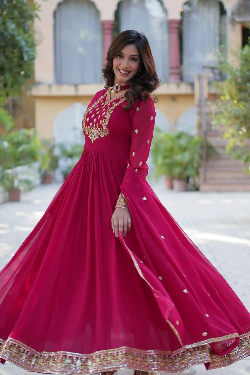FRILLFIT Eleanor Charming Faux Georgette Embroidered Sequined Gown With Dupatta