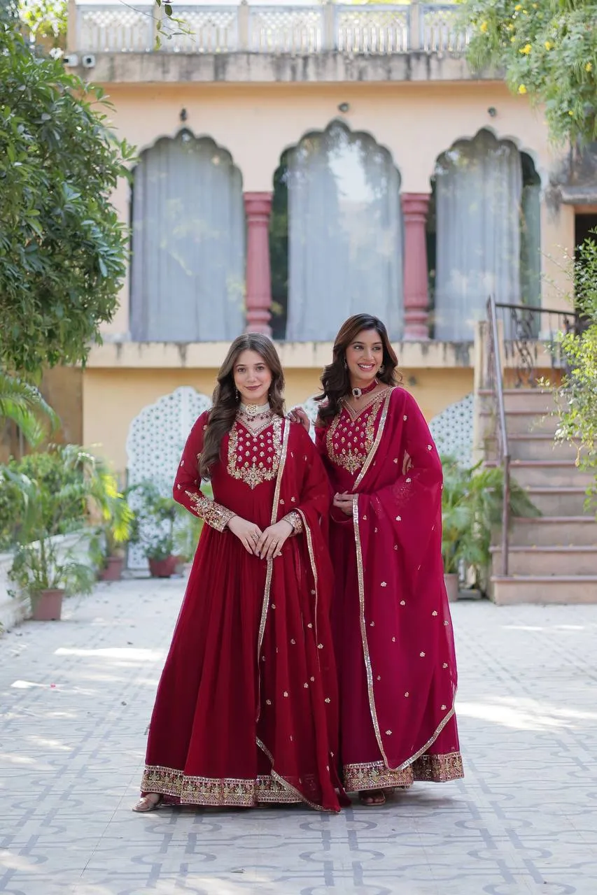 FRILLFIT Eleanor Charming Faux Georgette Embroidered Sequined Gown With Dupatta