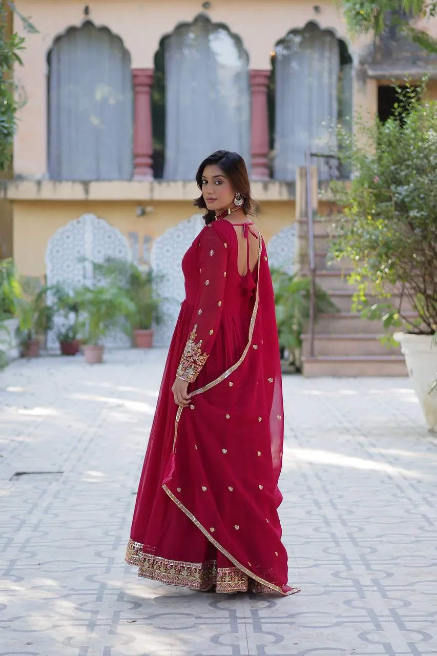 FRILLFIT Eleanor Charming Faux Georgette Embroidered Sequined Gown With Dupatta