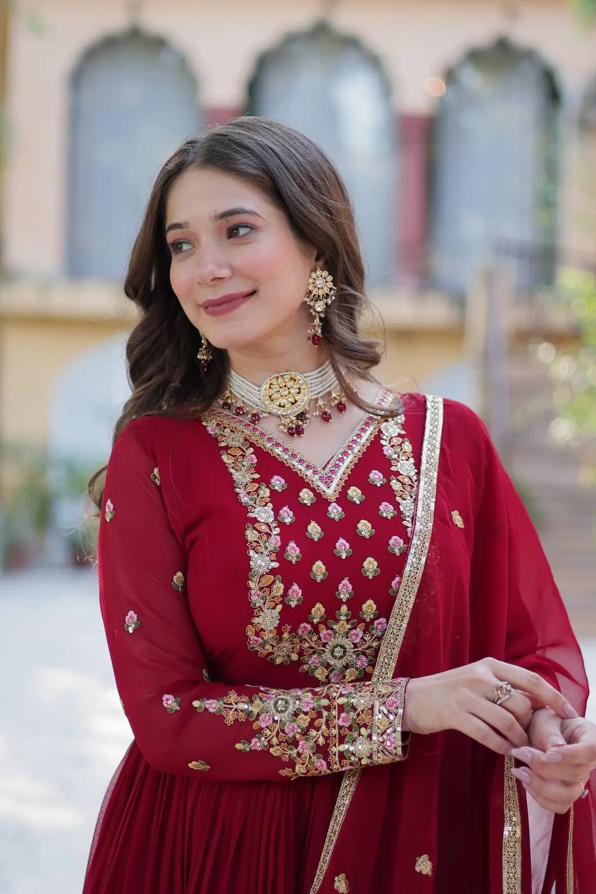FRILLFIT Eleanor Charming Faux Georgette Embroidered Sequined Gown With Dupatta