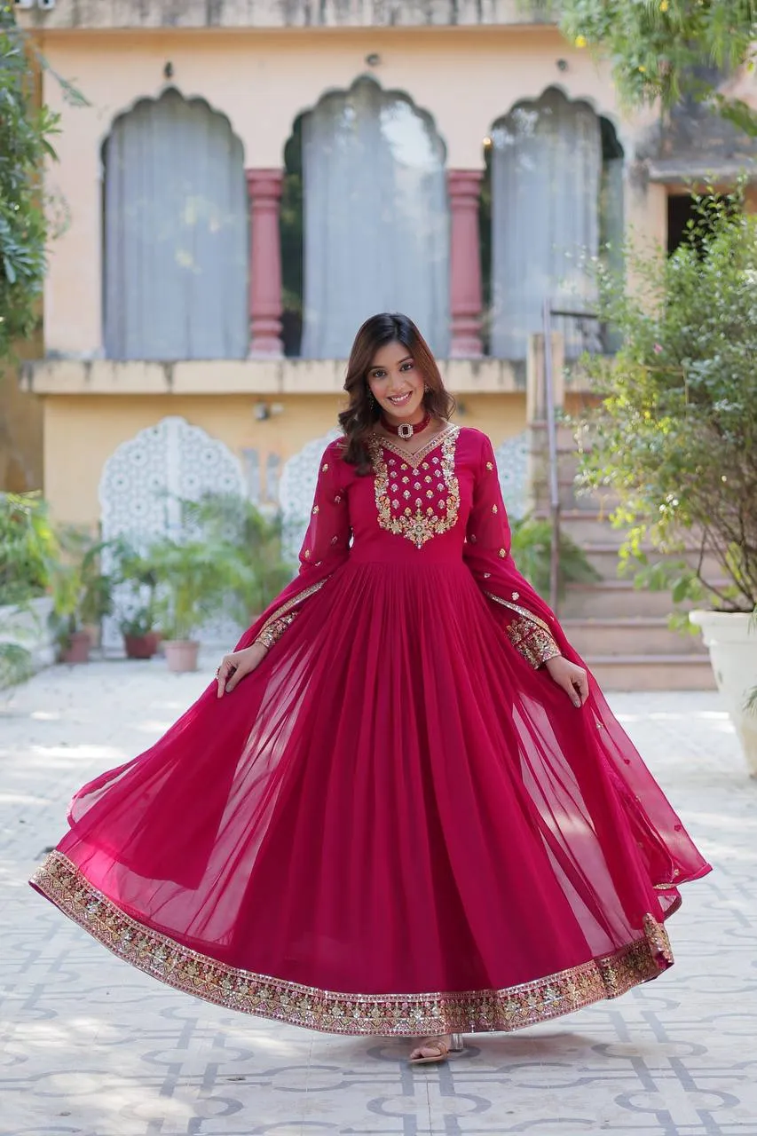 FRILLFIT Eleanor Charming Faux Georgette Embroidered Sequined Gown With Dupatta