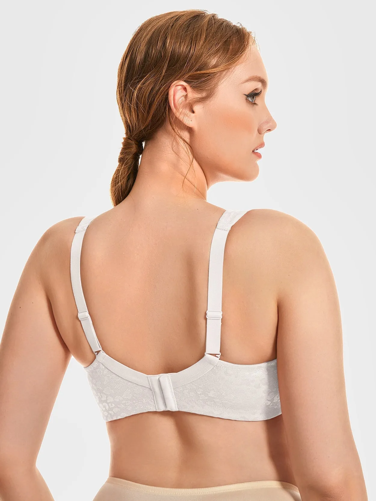 Full Coverage Large Bust Non-Padded Sports Minimizer Bra White