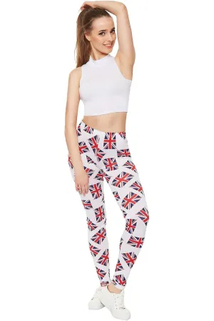 Full Length UK Flag Print White Leggings