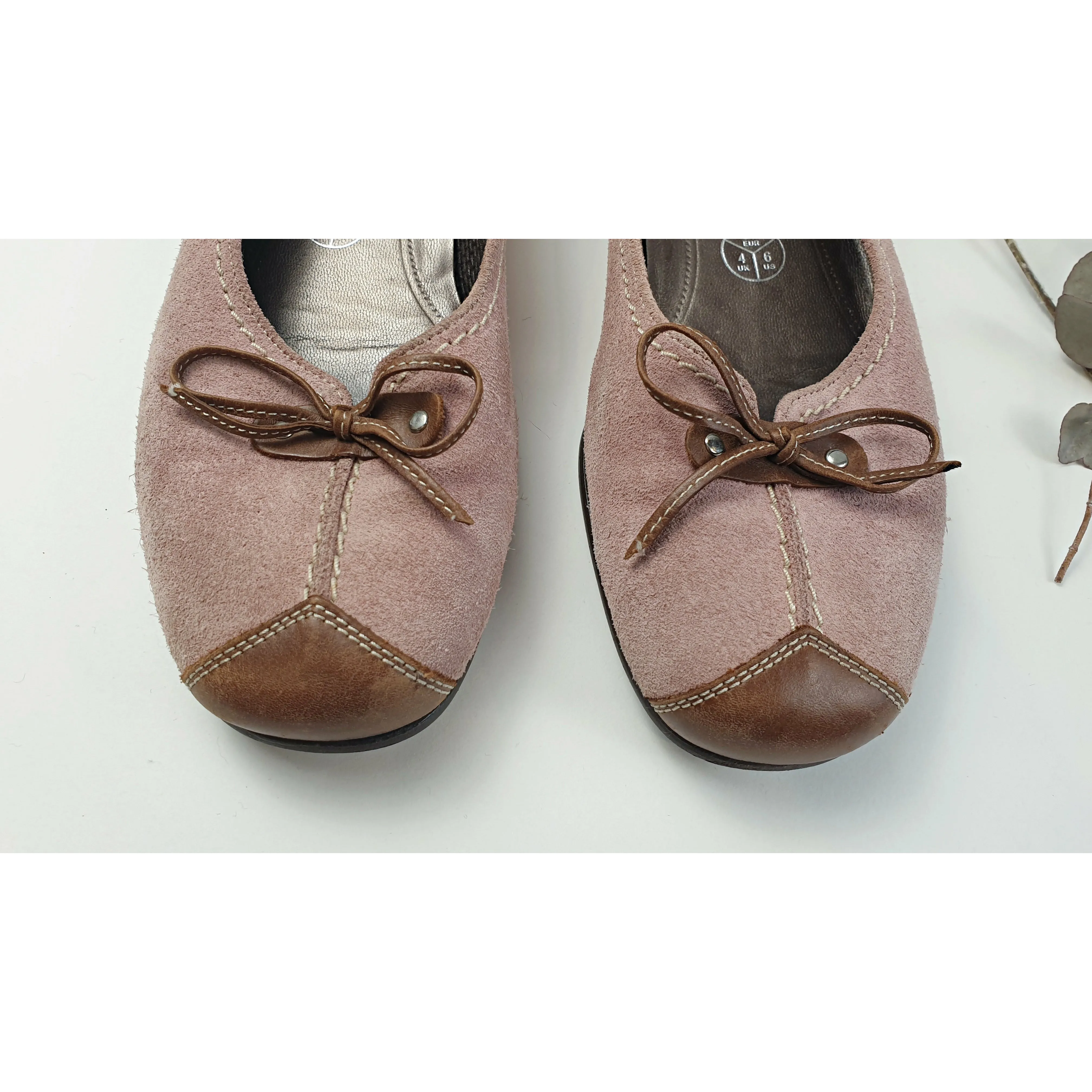 Gabor Pink suede leather flats with brown leather accents size 37