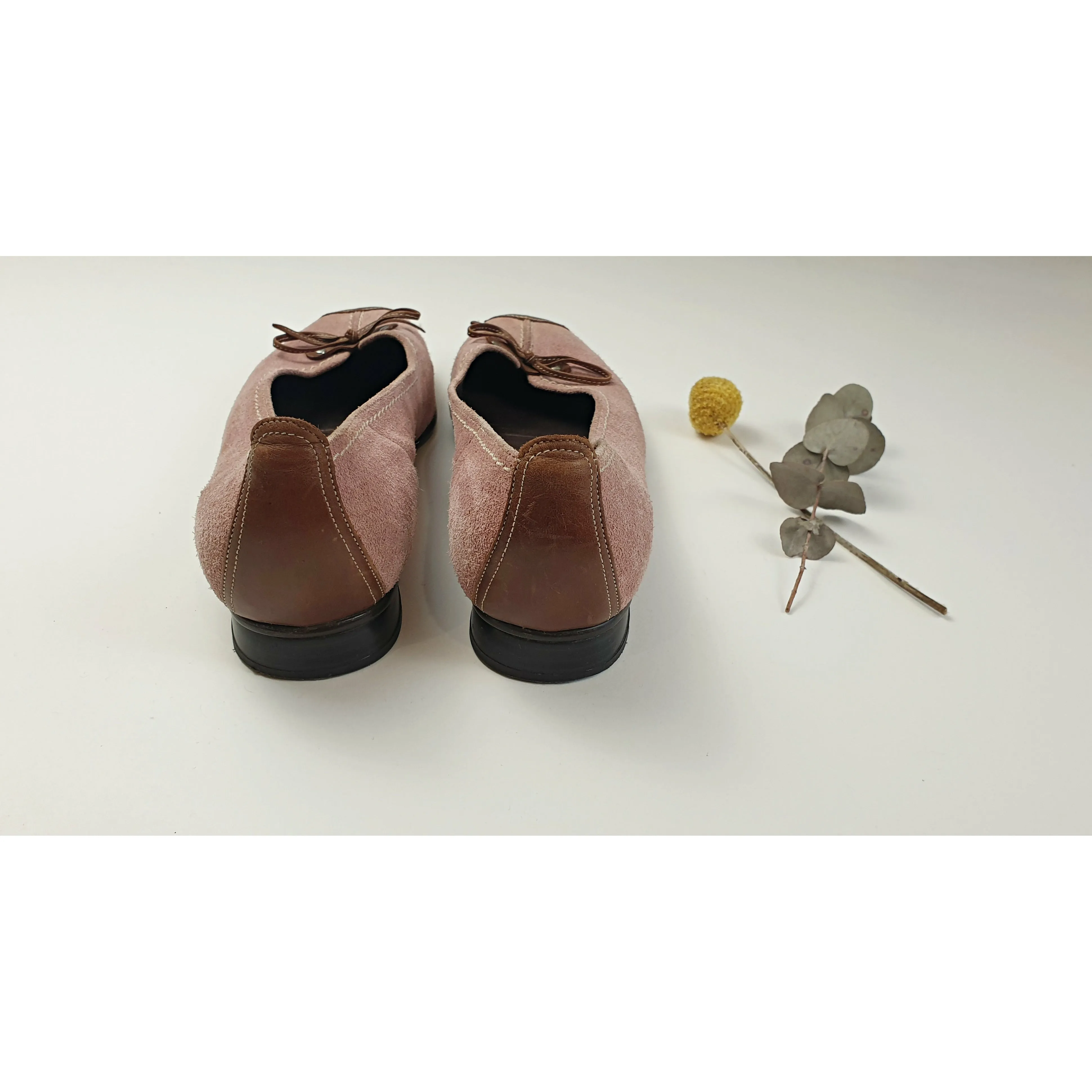 Gabor Pink suede leather flats with brown leather accents size 37
