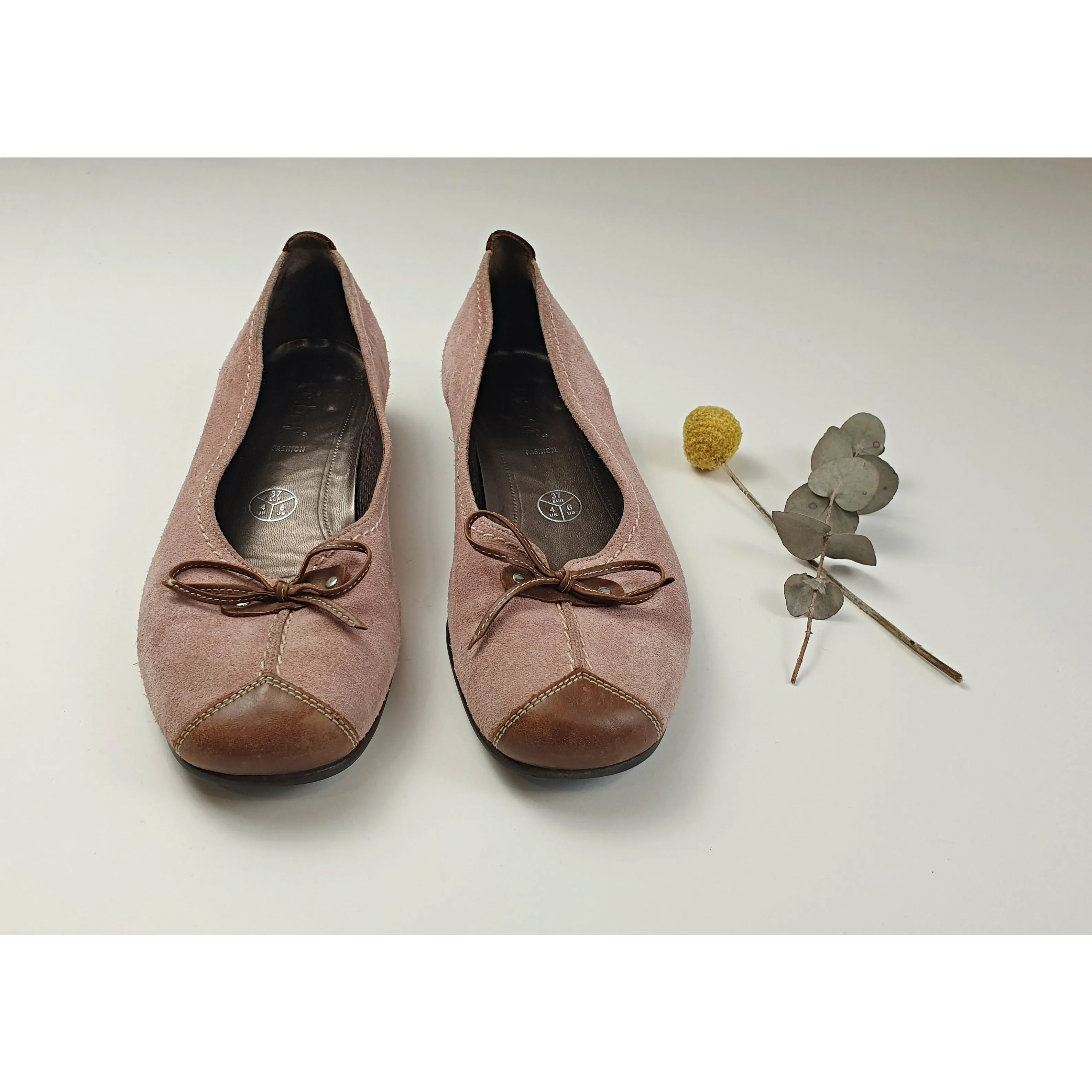 Gabor Pink suede leather flats with brown leather accents size 37