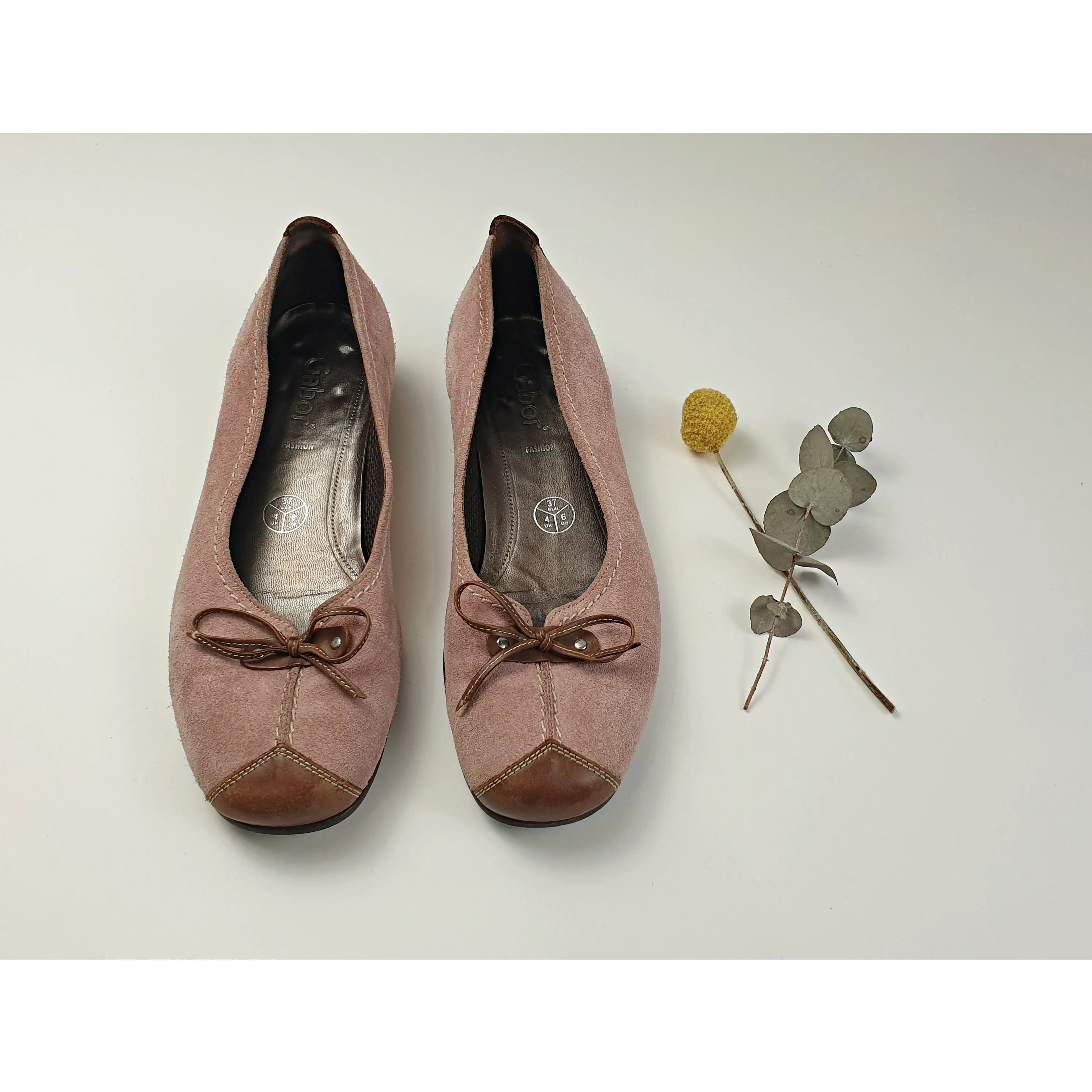Gabor Pink suede leather flats with brown leather accents size 37